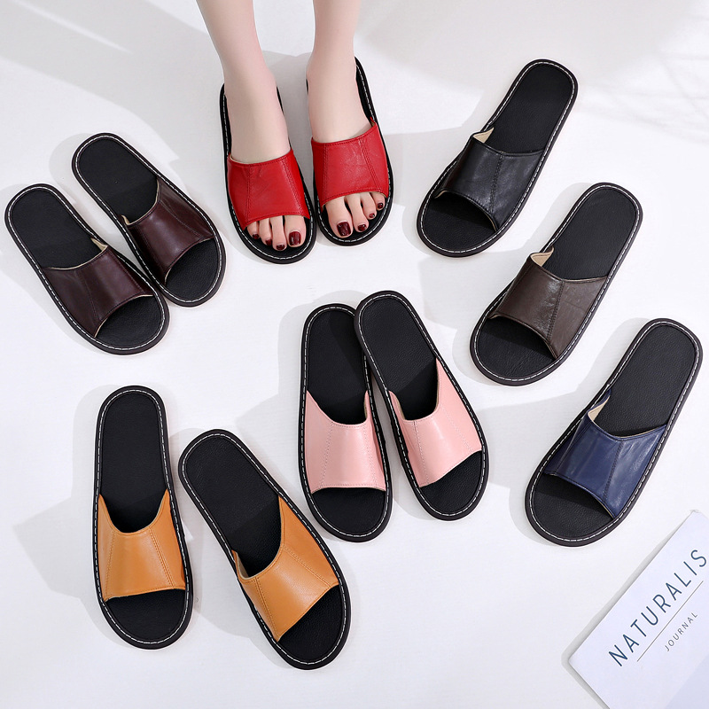 2021新款夏季牛皮牛筋鞋底室内皮质拖鞋韩式纯色情侣居家拖鞋批发
