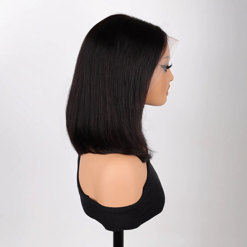 12inch Women's Black Short Straight Hair, Medium Parted Shoulder-Length Wig, European and American Straight Hair Headgear Manufacturer Wholesale Wig