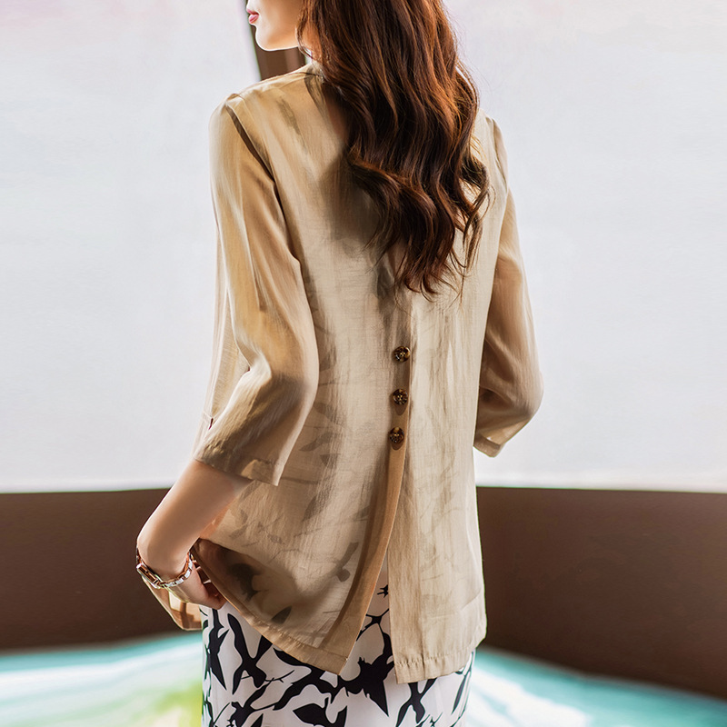 Three-point Sleeve Tencel Suit Jacket Women's Casual Top Spring and Summer Thin Foreign Style Cardigan Jacket Dress Set Three-point Sleeve Tencel Suit Jacket Women's Casual Top Spring and Summer Thin Foreign Style Cardigan Jacket Dress Set