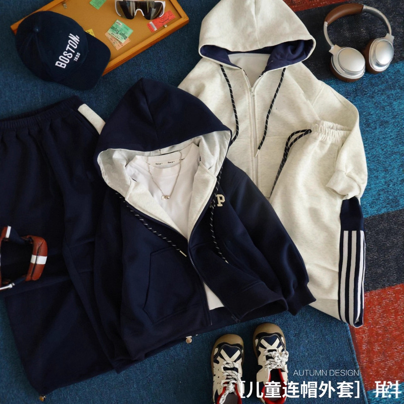 1124秋季男女中大童美式街头风GP洋气经典连帽外套卫裤运动套装|undefined
