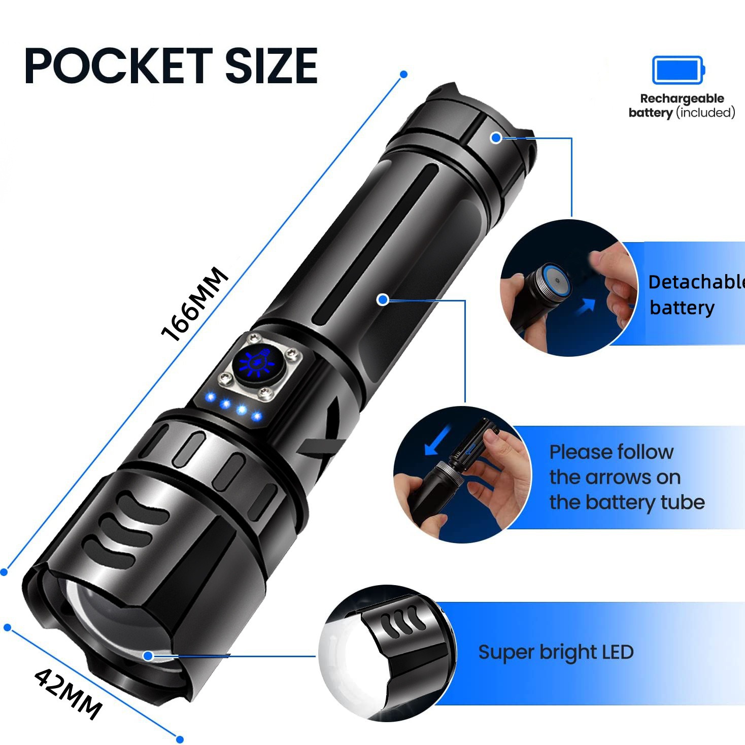 Transfronterizo XHP70 luz fuerte linterna táctica recargable al aire libre portátil zoom linterna láser blanco