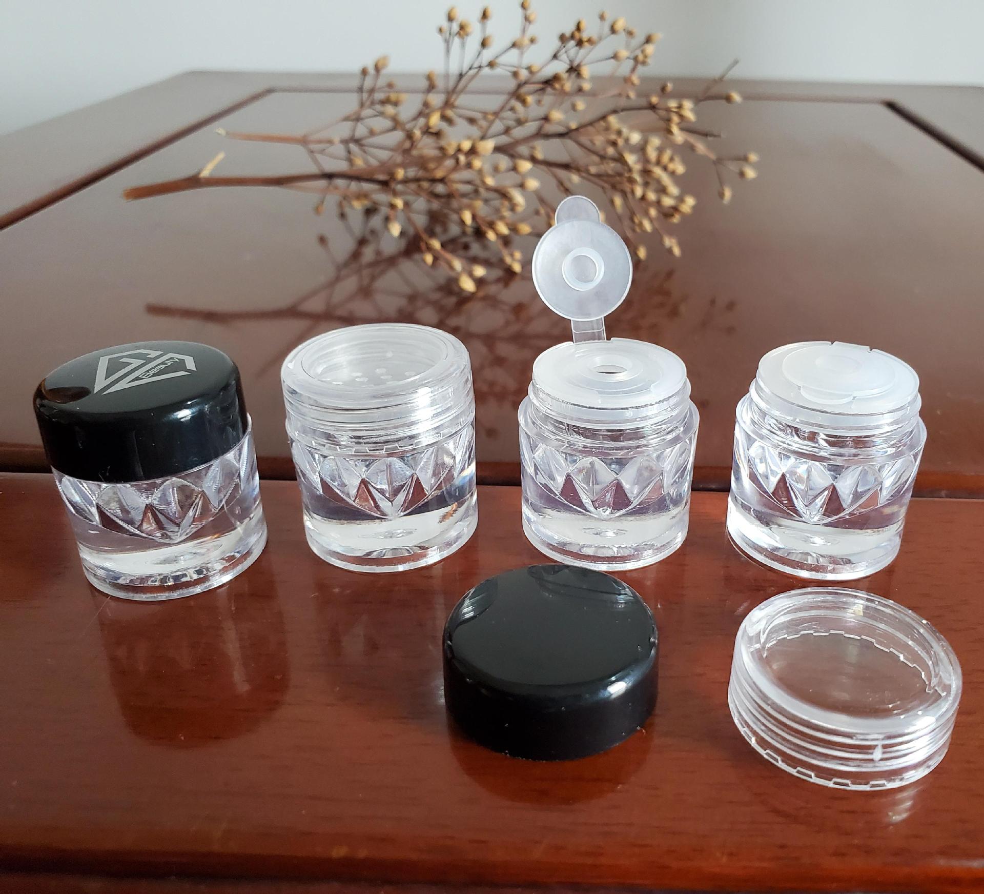 供应3g/ml带内塞塑料散粉 蜜粉盒 美甲瓶 化妆品包材 现
