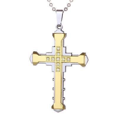 Dark Knight Cross Necklace For Men In Titanium Steel With Stones_voghion.com