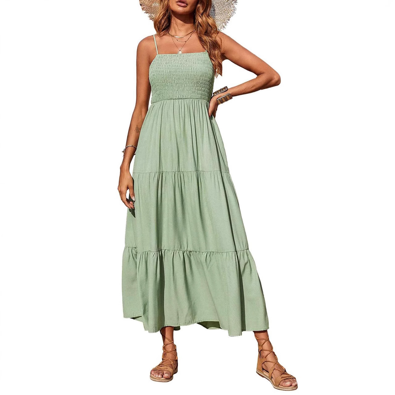 2025 Spring New Cross-Border European And American Women's Fashion Elegant Fashionable Strap Backless Split Dress_ecoleips.com