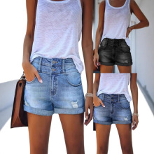 2025欧美女装新款亚马逊女士高级感破洞三分裤高腰直筒裤牛仔裤女