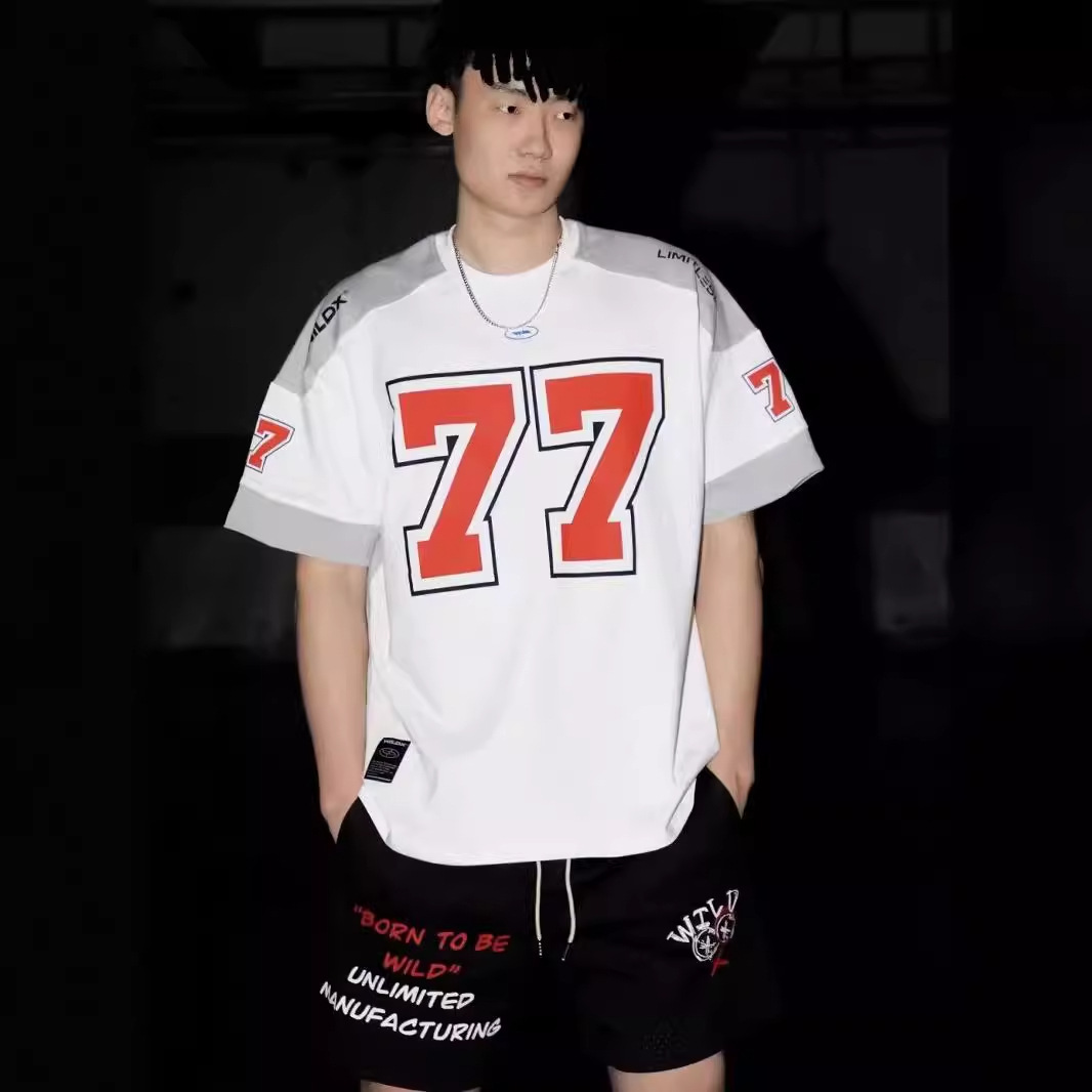 77 Ice Hockey ShorT-sleeved American ReTro SporTs Splicing Casual Rugby Uniform BaskeTball Hip-hop Jersey T-shirT Men and Women Trendy
