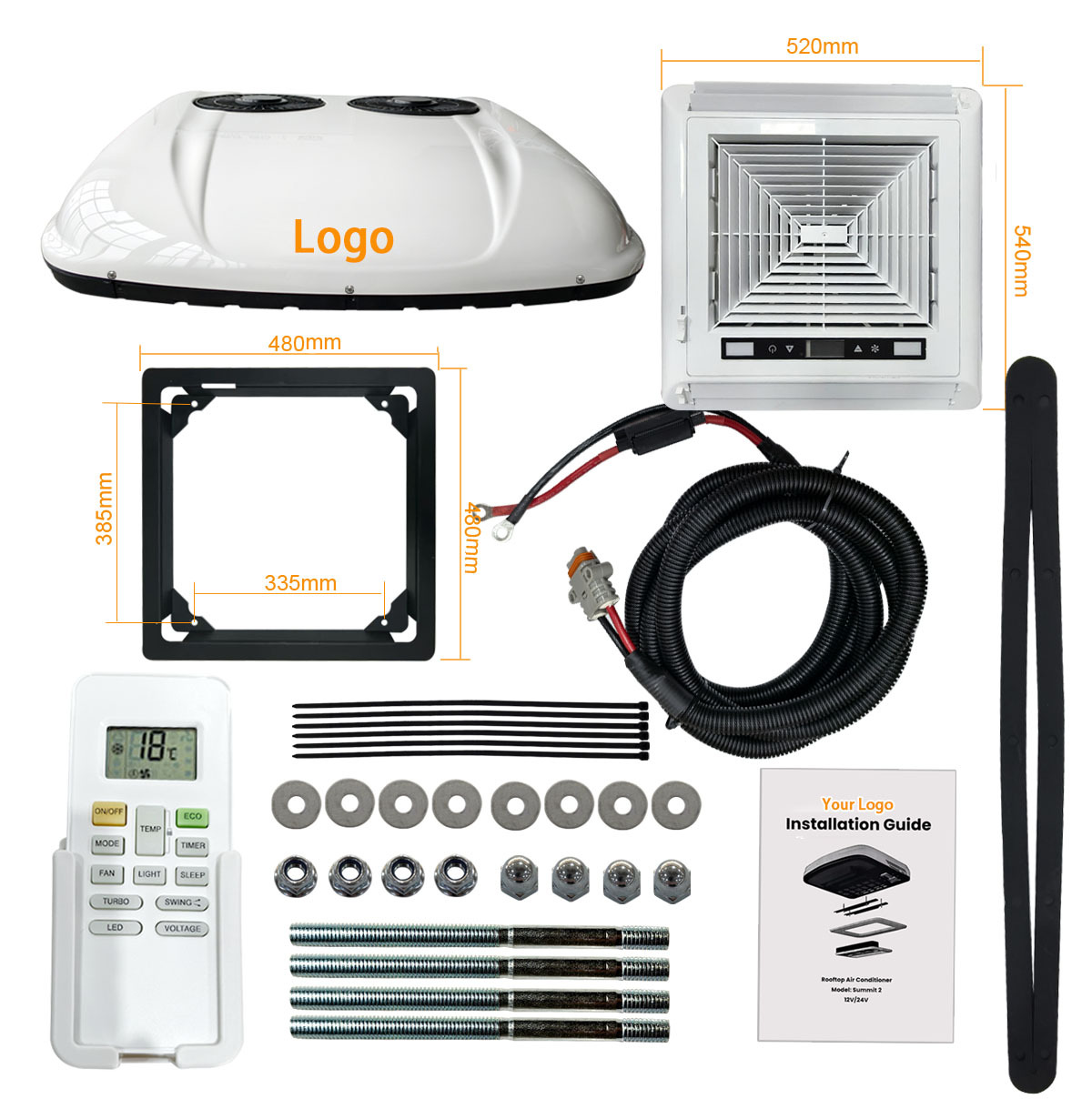 Cross-Border Popular 12V Parking Heating and Cooling Air Conditioner All-In-One Car Roof-Mounted Heat Pump Rv Air Conditioner Factory Wholesale