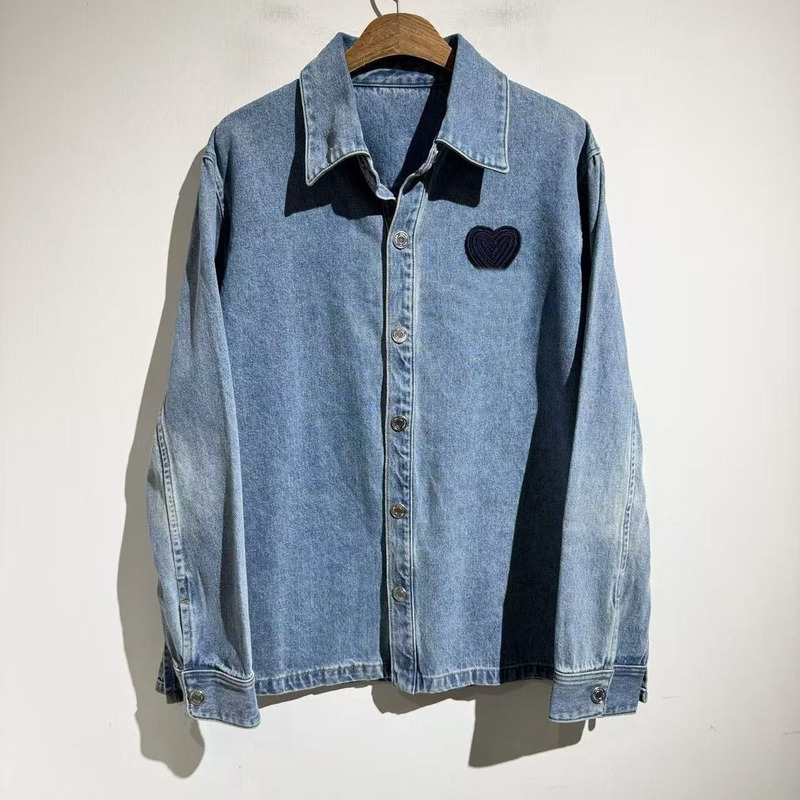 Niche Design 25Aw Heart Stereo Embroidered Denim Jacket Retro Vibe Loose Men's and Women's Washed Jacket Jacket