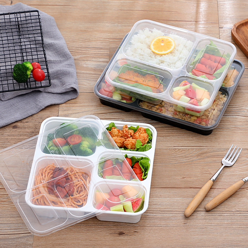 一次性餐盒三格四格打包盒食品级外卖塑料便当快餐饭盒多分格带盖
