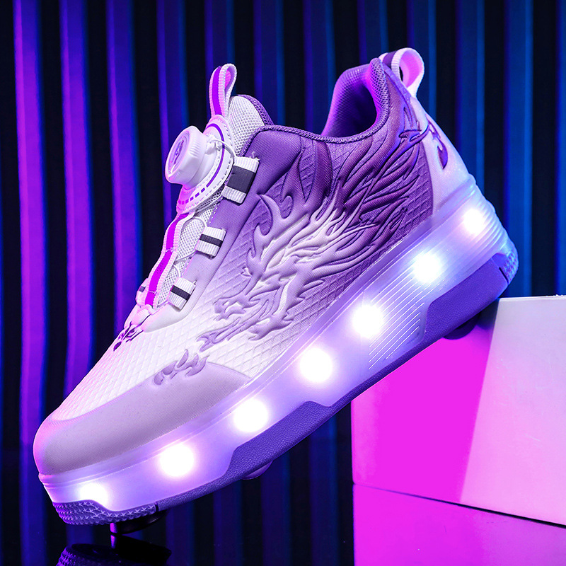 Factory Direct Sales New Girls' Roller Shoes Invisible Double Row Four-Wheel Led Light-Emitting Male Students' Casual Walking Shoes