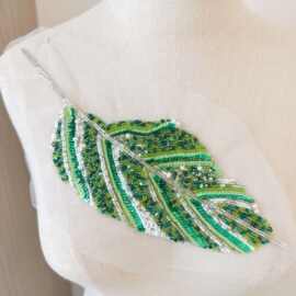 A195绿色纯手工印度丝法式绣贴花礼服胸饰重工刺绣 新中式晚礼服