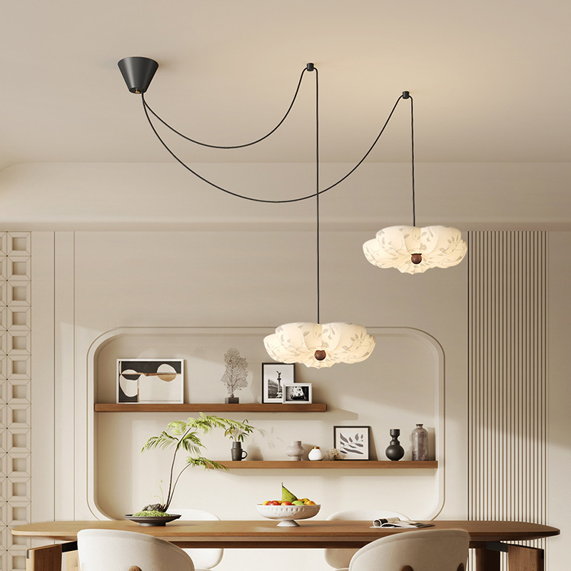 Araña de restaurante de tela de estilo chino, estética de la dinastía Song, nueva mesa de comedor de diseño chino, lámpara de flores, lámpara francesa retro