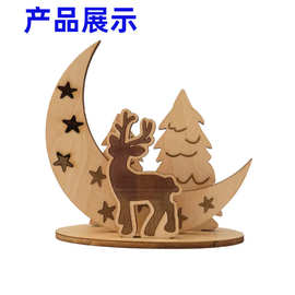 跨境定制厂家来图木质明信片景区圣诞节小鹿木牌摆件礼物木挂装饰