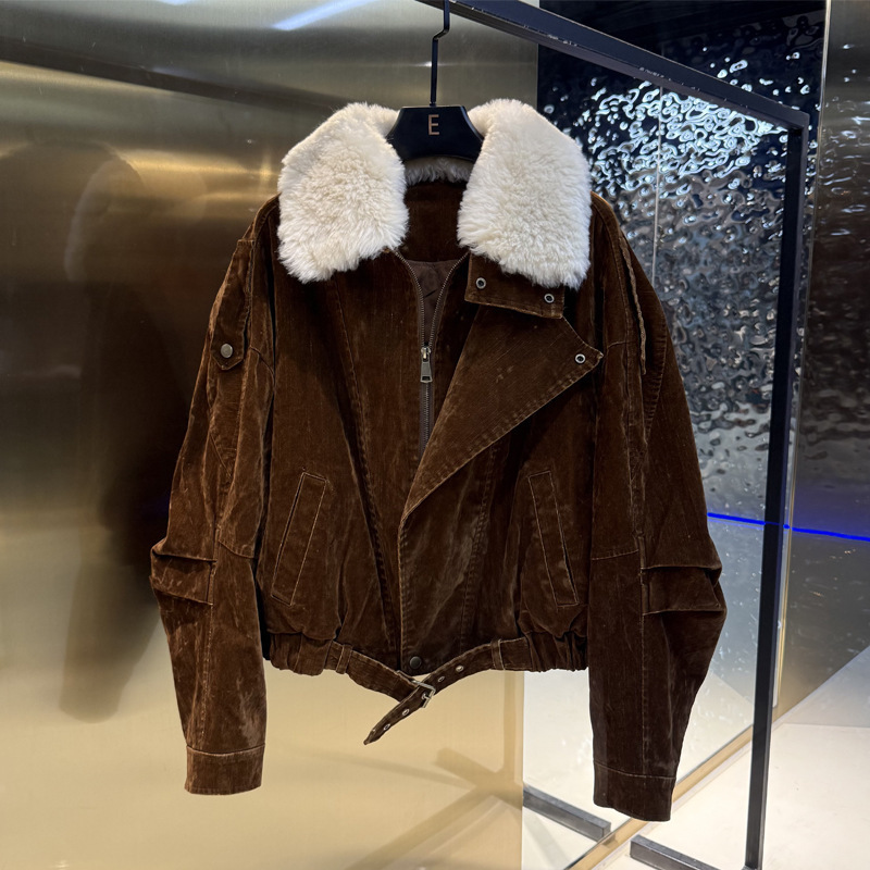 Trendy 2025 Meteor Denim Thick Detachable Goose down Liner and Lamb Fur Collar Short Women's down Parka