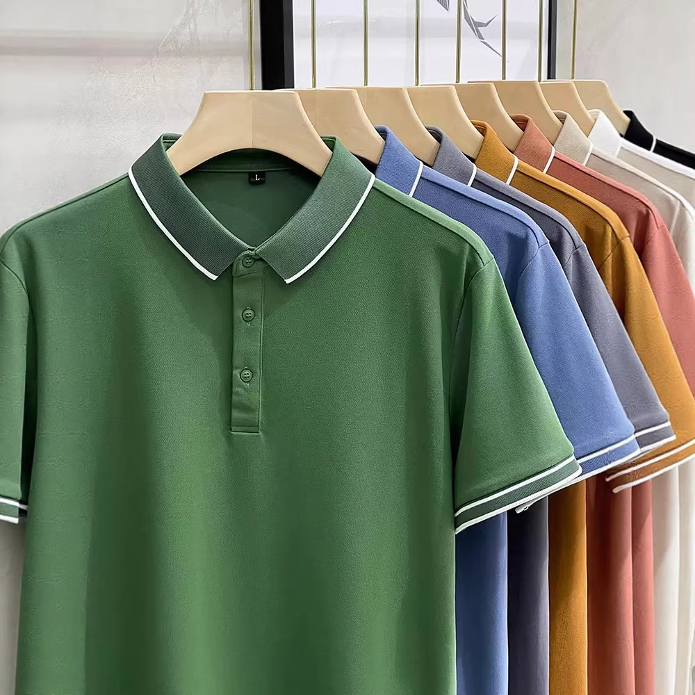 Tiktok verano nuevo Polo camisa de los hombres de seda de hielo de manga corta juvenil casual simple moda todo partido solapa camiseta