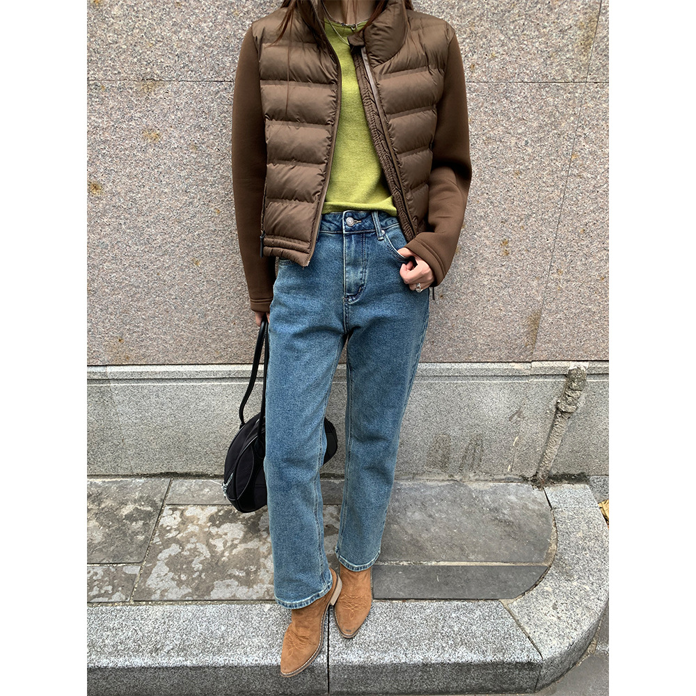 誉一新款2024秋冬复古休闲直筒牛仔裤女窄版百搭烟管裤子女8037