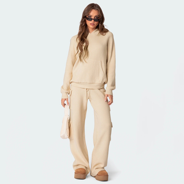 fashionable sports knitted sweater with hood for leisure