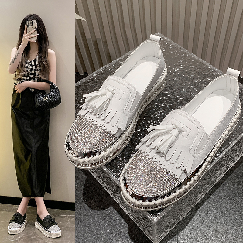 Fashion Women's Casual Shoes 2024 Summer New Shallow Mouth Slip-on Loafers Korean Style Rhinestone sneaker Women