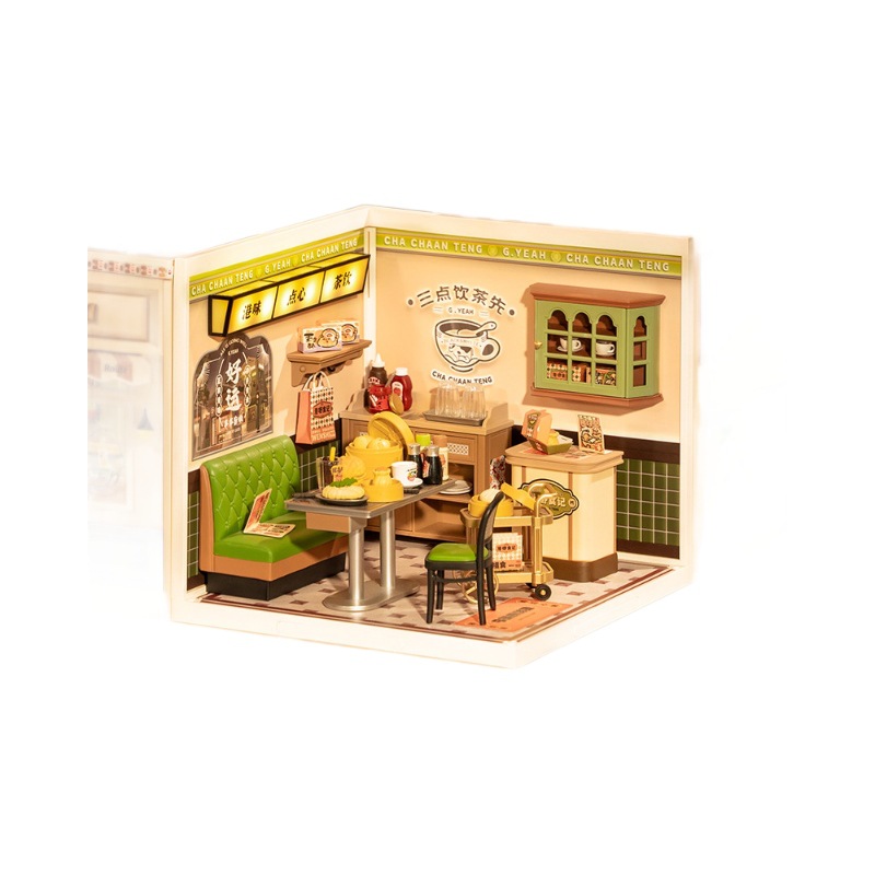Rollife Ruo Lai Super World Tea Restaurant Diy bloques de construcción tridimensionales cabaña ensamblada modelo juguete 61 regalo femenino