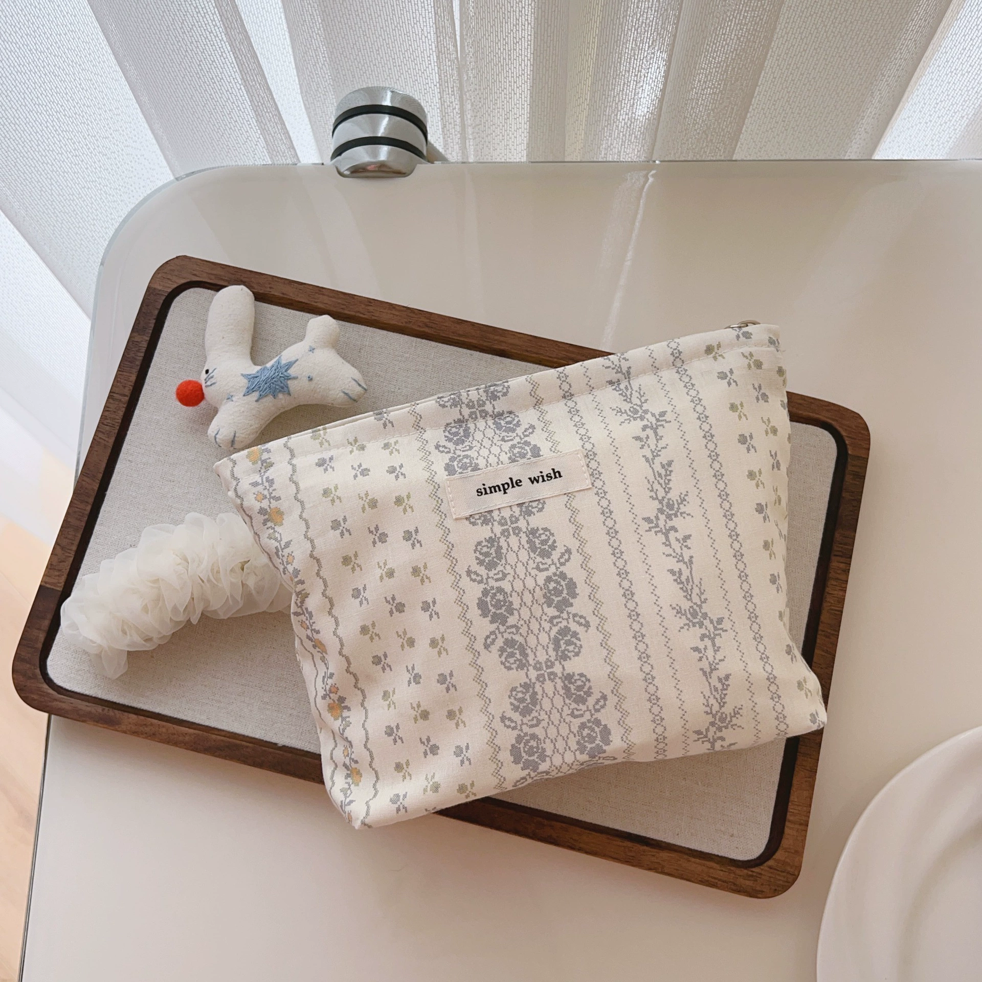 【Suxibu Bag】Корейская версия простая и элегантная белая подложка, литературный синий принт хлопковая ткань маленький косметичка косметичка для мобильного телефона