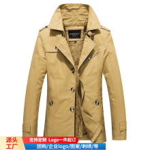 速卖通冬季男士夹克男式加绒外套大码商务休闲中长款纯棉水洗风衣
