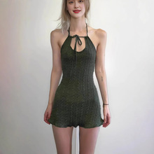 欧美跨境亚马逊新品女装挂脖连衣裙秋季时尚高级性感木耳边包臀裙