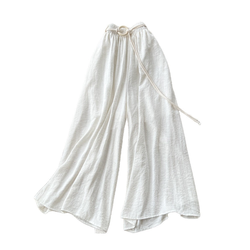 Women's High-Waisted Wide-Leg Trousers Tie Waist Retro Commuter Style Flowy Drapery Relaxed Fit Casual Pants_ecoleips.com