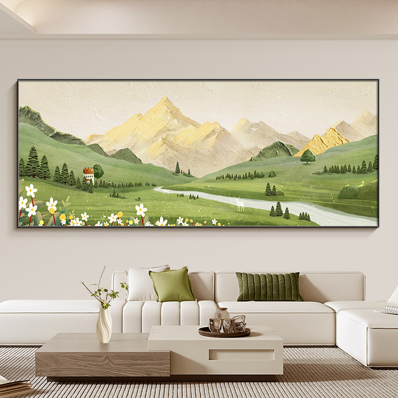 聚宝盆客厅装饰画日照金山聚财山水风景挂画沙发背景墙感壁画|undefined