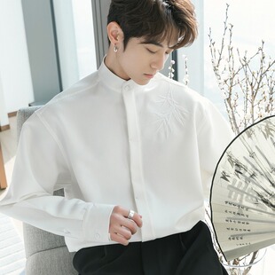 Shirt, retro long-sleeve, black trousers, Chinese style