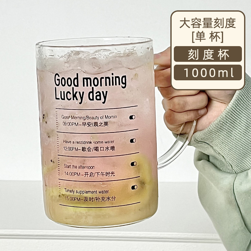 大容量喝水杯玻璃杯带盖茶杯办公室带把吸管咖啡杯家用ins风杯子|undefined