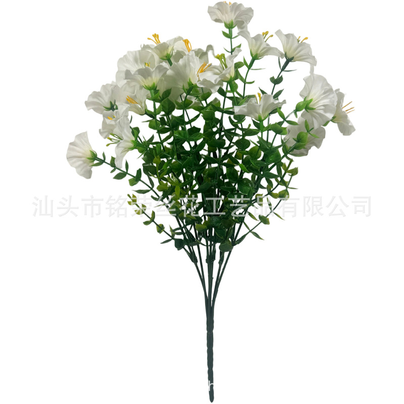クロスボーダー7頭のユーカリ朝顔の花のラッパの花のシミュレーションの花の人工の造花は屋外の花園の家の装飾の束を持ちます。|undefined