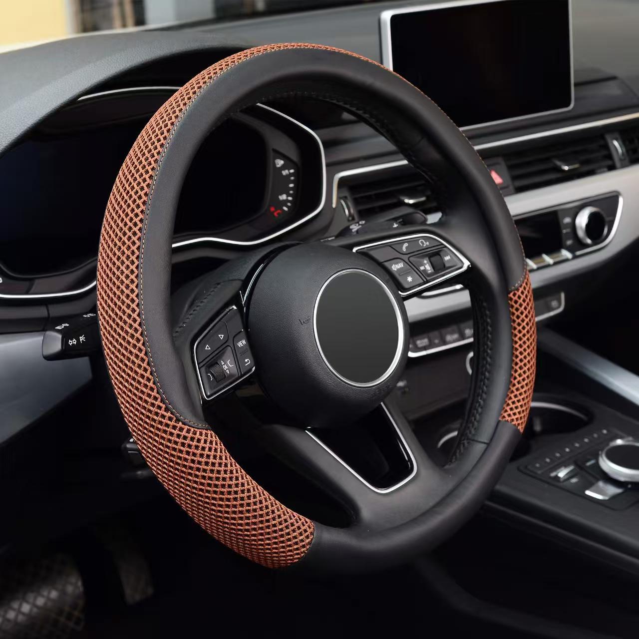 Car Steering Wheel Cover for All Seasons, Seam-Free Leather Ice Silk Men's and Women's Sports Universal Handlebar Cover