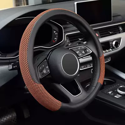 Seam-Free Leather Ice Silk Men's | Steering wheel cover - brown-38cm