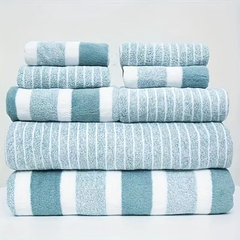 Sınır ötesi mercan kadife geniş şerit 8 parçalı havlu ve banyo havlusu kombinasyonu kare havlu havlu seti mercan kadife havlu dropshipping