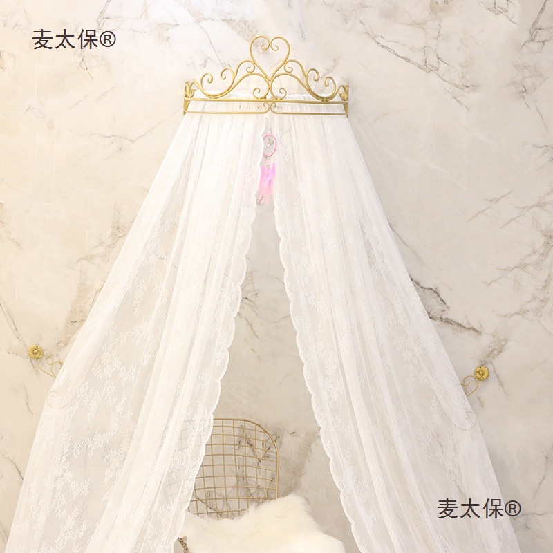 Princess Crown Bed Curtain Lace Bedside Curtain Gauze Ceiling Dome Mosquito Net Palace Korean Wedding Decoration Metabo