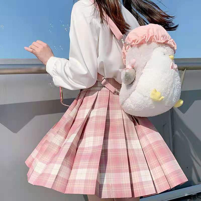 원래 JK 체크 무늬 스커트 재고 주름 치마 봄과 여름 대학 스타일 하이 허리 학생 스커트 슬림 A 라인 스커트 무료 배송