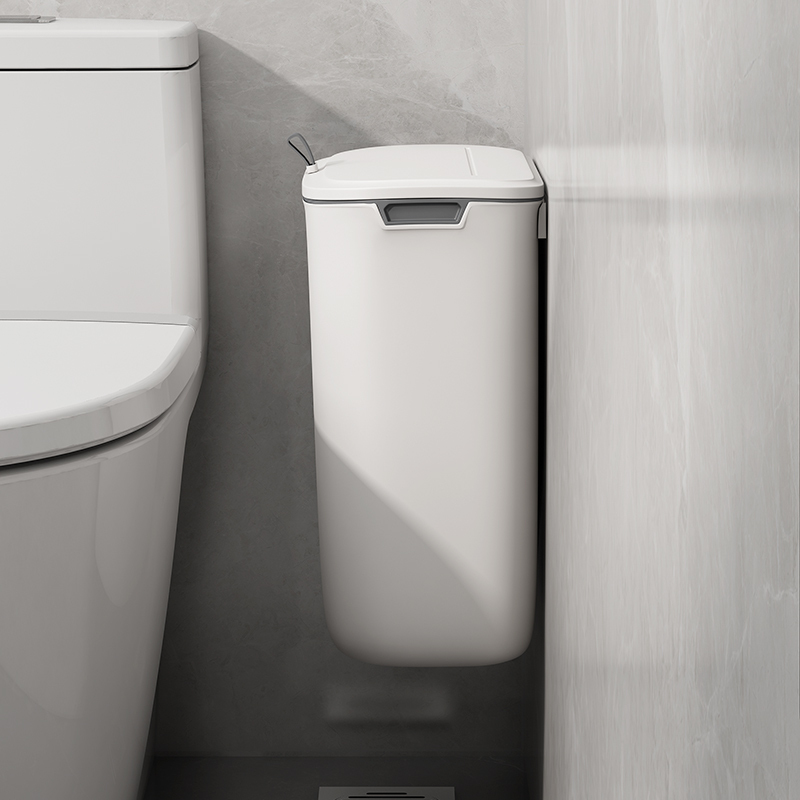 Trash Can for Bathroom Toilet, Wall-Mounted with Lid, Household Creative Toilet Paper Holder, Narrow Gap Small Wastebasket, Sanitary Bin