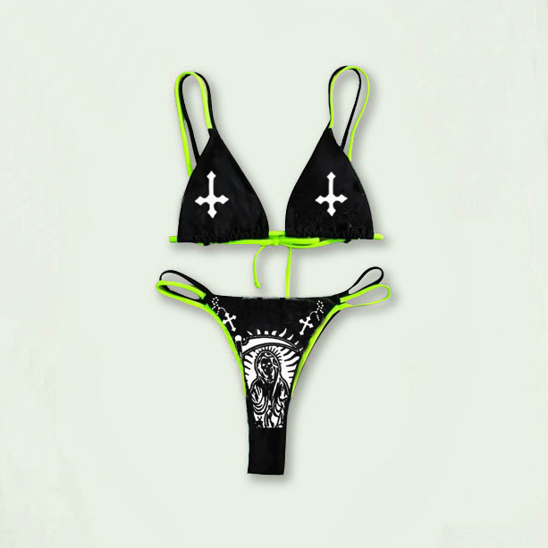 New Funny European and American Foreign Trade Bikini Offset Sexy Curve Skull Strapless Swimsuit for Women