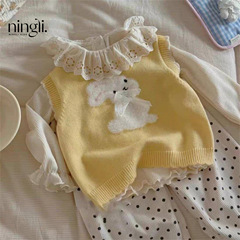Ningli 子供服女の子春と秋のベスト 2025 新しいスタイルベビー漫画ニットベスト子供のファッショントップス