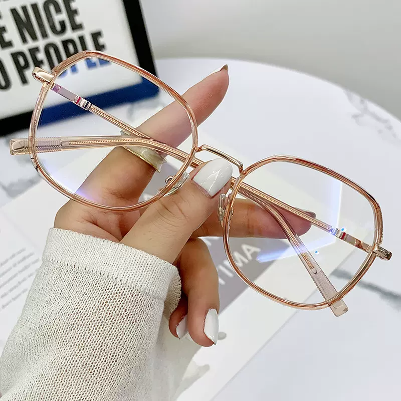 M2203多边形小框闪亮边框女生素颜网红平光镜无度数可配近视眼镜