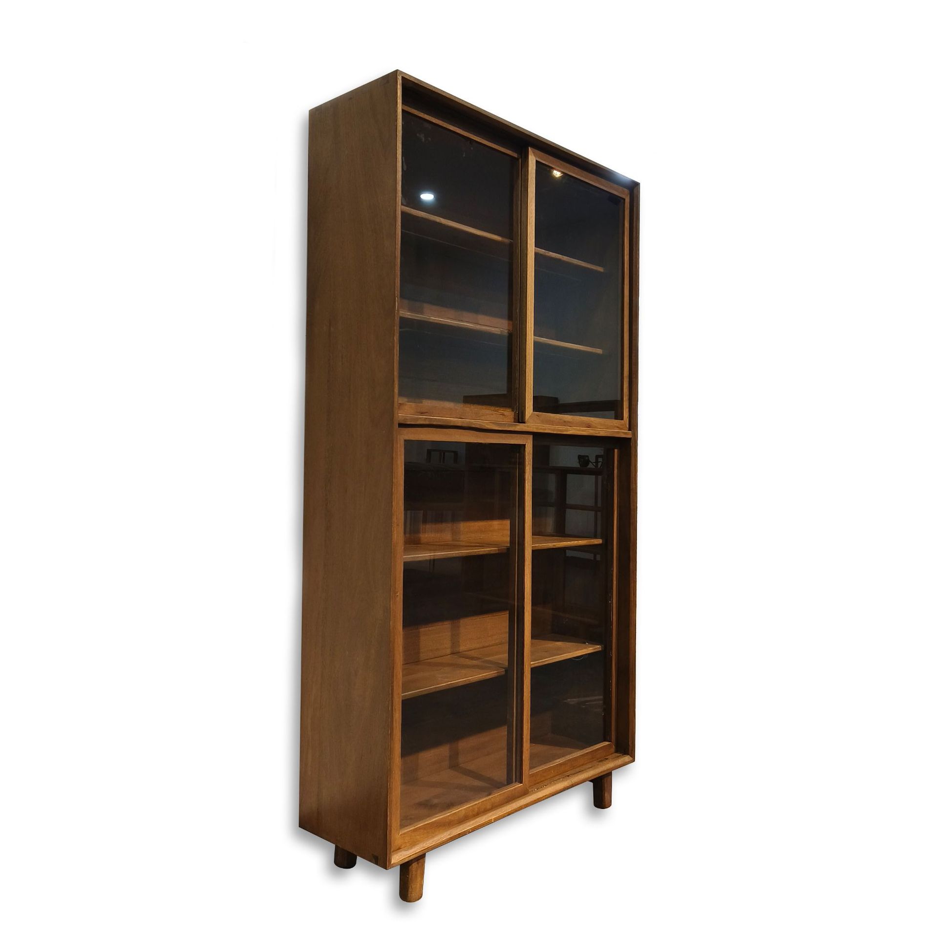 中古风实木书柜老槠木收纳柜日式原木玻璃门展示柜落地储物柜子