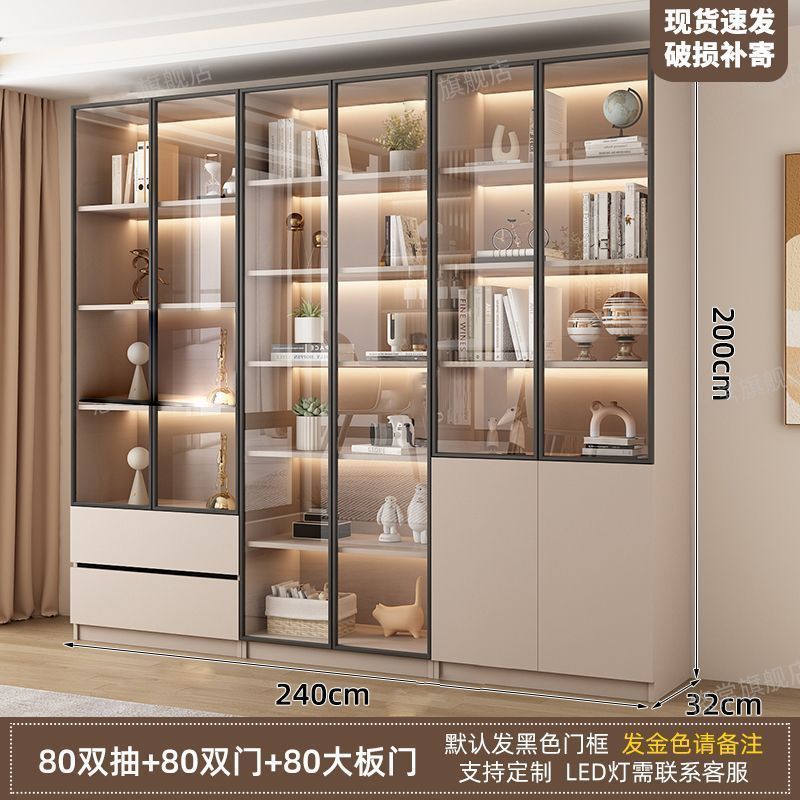 新中式书柜一门到顶加高客厅带玻璃门展示储物柜家用书房门墙书架|undefined