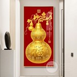 葫芦玄关装饰画高级感壁画入户客厅背景墙挂画五福临门黄金轻奢