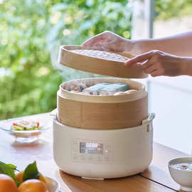 欧莱克竹笼电蒸锅OLK-03-06家用多功能预约蒸煮小笼包馒头早餐机
