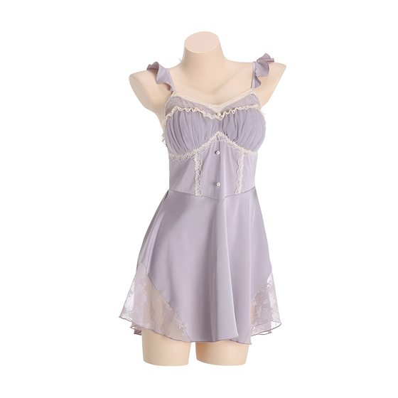 DZ Guiruo Summer plus size Pajamas Ice Silk with Chest Pad Gathering Sling Nightgown Women's Robe Home Clothes suit 3944