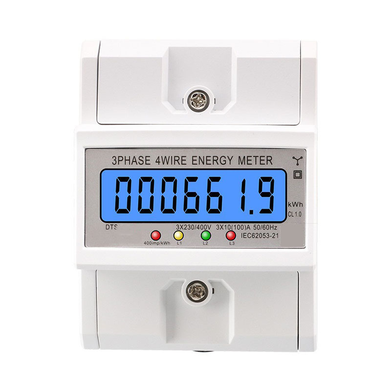 Medidor eléctrico tipo riel de comercio exterior, retroiluminación trifásica de cuatro hilos, pantalla LCD, medidor de vatios-hora doméstico, medidor eléctrico 230V400V