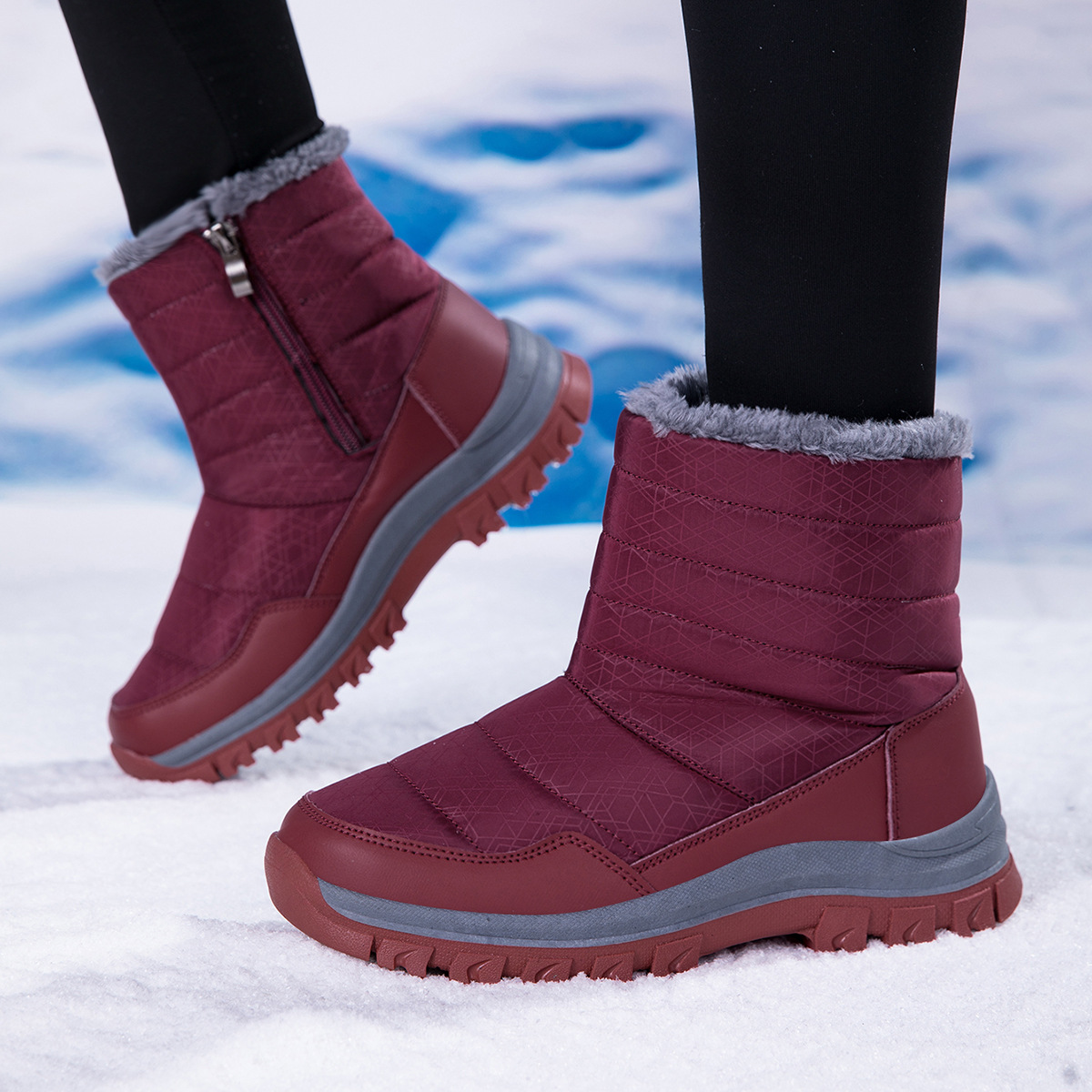 Botas de Nieve y Senderismo Térmicas de Cuero Sintético y TPR Antideslizante para Invierno