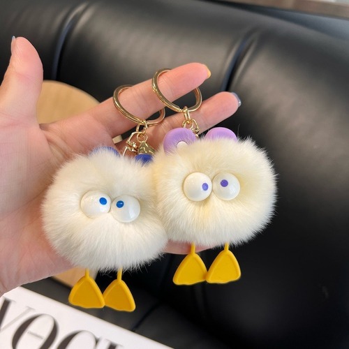 Cute rex rabbit fur duck little fur ball car keychain pendant ins internet celebrity plush schoolbag bag pendant gift