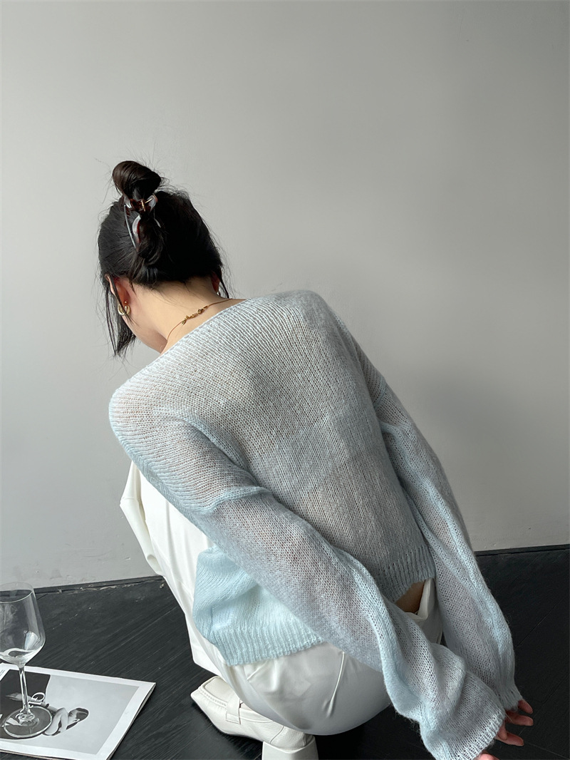 [Real Shot] alta proporción suave mohair suéter de punto primavera y otoño nueva blusa suelta delgada corto superior image 8
