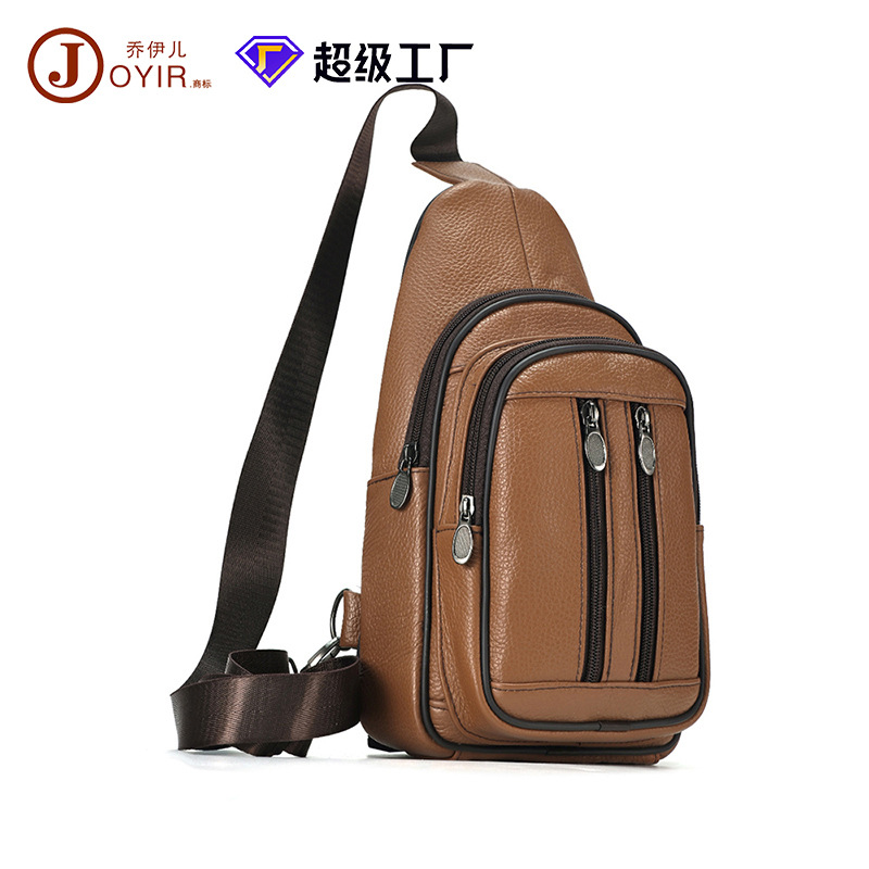 Leather casual versatile crossbody small bag lightweight leather backpack for men genuine leather large capacity men's chest bag front chest bag